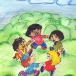 Watercolor Pencils and Pastels - Playing Ring Around Rosy