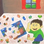Acrylic - Boy Putting Together Puzzle